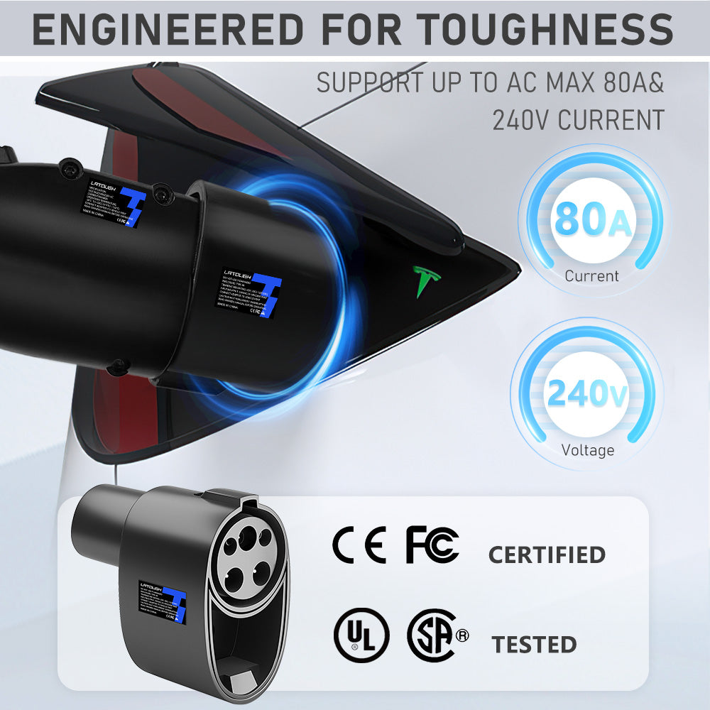 LaTough 2023 Upgraded J1772 to Tesla Adapter Pro Designed for Model 3 & Y  Charging Adapter for Tesla Accessories Faster Charging Auto Lock Support