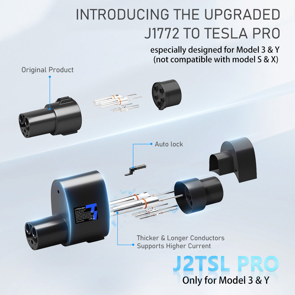 LaTough 2023 Upgraded J1772 to Tesla Adapter Pro Designed for Model 3 & Y  Charging Adapter for Tesla Accessories Faster Charging Auto Lock Support