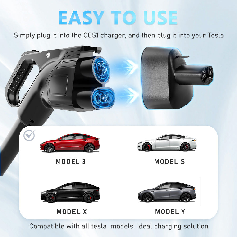 Tesla Charger Adapter CCS to Tesla Model 3/S/X/Y Tesla Accessories, up to  250KW Power DC Fast Charging Compatible with All Level 3 Fast Charging