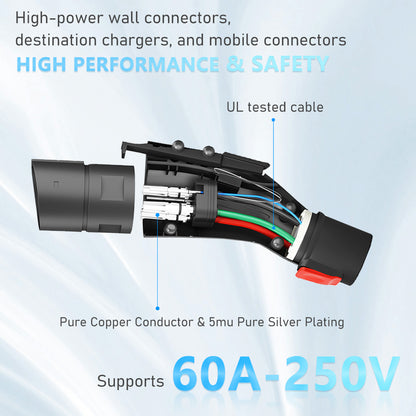 J1772 EVs Adapter, Tesla to J1772 Charger Adapter Fit All J1772 EVs Max 60 Amp&250V AC - Compatible with Tesla Wall Connector Mobile Connector Destination Charging LaTough 【Only for J1772 EVs】-BLACK